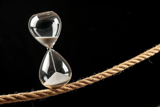 hourglass on tightrope. Deadline and time constraint