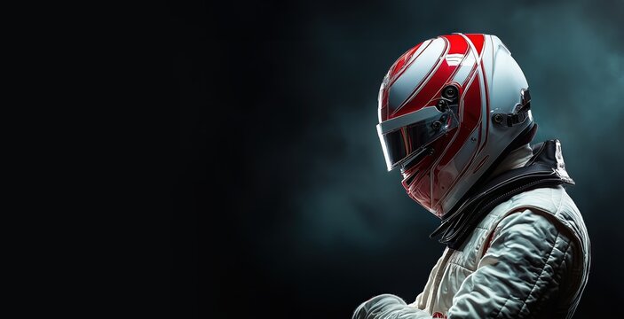 Epic Portrait of F1 Driver in White Overall and Helmet – Waiting Pose