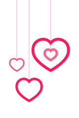 Vector illustration of hanging pink hearts on transparent background