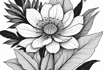 Fototapeta premium Elegant Monochrome Flower Drawing Botanical Art Print