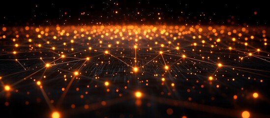 Fototapeta premium Abstract digital landscape with glowing particles and interconnected lines in a dark setting