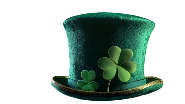 St. Patrick's Day hat with clover on transparent