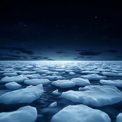 Obraz premium Dark Blue Night Arctic Ocean Ice Floes