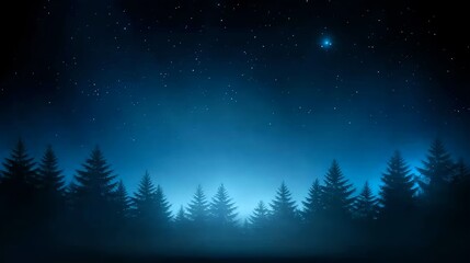 Obraz premium Dark Blue Night Forest Silhouette Under Starry Sky