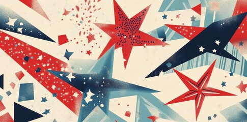 Obraz premium Abstract Starburst Design Featuring Red White and Blue