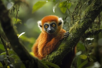 Fototapeta premium lemur monkey in nature sitting on tree