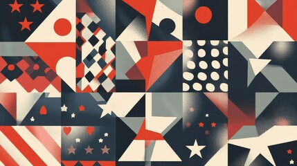 Abstract Geometric Pattern Red White Blue Stars