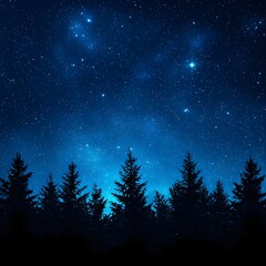 Naklejka premium Dark Blue Night Sky Over Silhouetted Forest