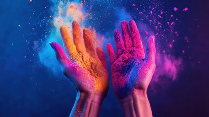 hands throwing bright powdered colors in high-speed motion