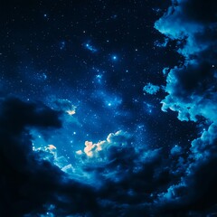 Fototapeta premium Dark Blue Night Sky with Bright Stars and Clouds