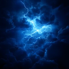 Fototapeta premium Dark Blue Night Sky with Lightning Storm