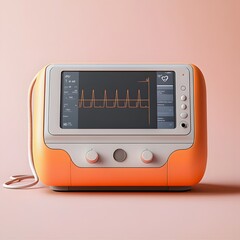 Fototapeta premium Sleek ECG machine with its attached electrodes isolated on a minimalist background showcasing the technology used to monitor heart activity in realtime