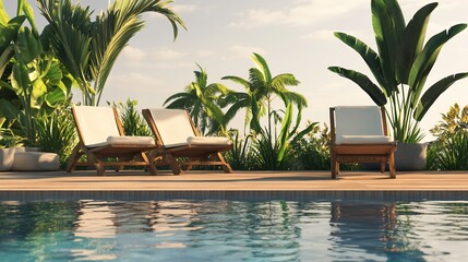Fototapeta premium Tranquil Poolside Oasis: Luxury Relaxation in Tropical Paradise