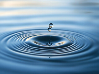 Under the fading light of dusk, water shimmers gently as drops fall, sending ripples across the beautiful surface. The quiet moment captures nature's delicate artistry. Generative AI