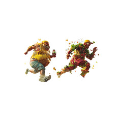 Fototapeta premium Artistic illustration of a race between two food-made humanoid f