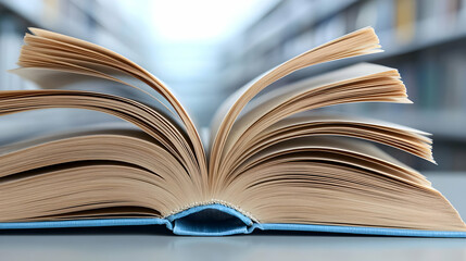 Naklejka premium Open book on table, library background, education concept