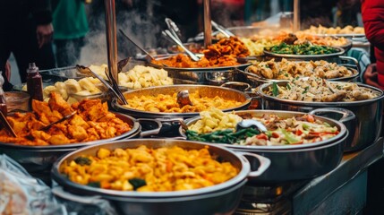 Obraz premium A food festival with a stall serving international cuisines