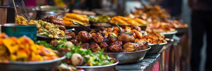 A food festival with a stall serving international cuisines