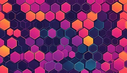 Seamless geometric pattern with hexagons and neon gradients, futuristic and modern aesthetics
