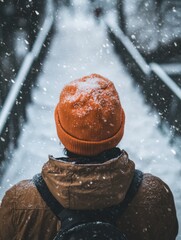 Person trekking through snowy terrain