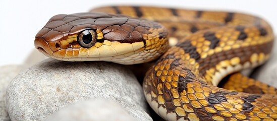 Obraz premium Brown snake on rocks, studio shot, white background, reptile pet