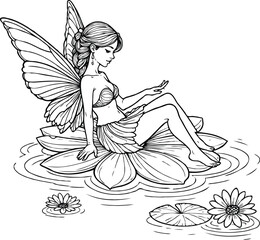 Fairys Coloring Pages Serene Fairy on a Water