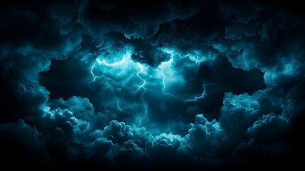 Fototapeta premium Dark Blue Storm Clouds with Bright Lightning