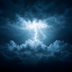 Naklejka premium Dark Blue Storm Clouds with Lightning Bolt