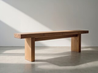 Small Wooden Bench Against a Plain White Wall