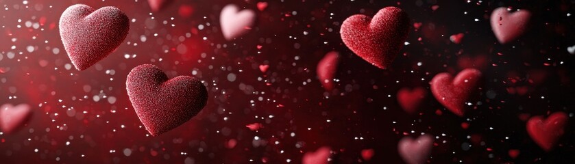 Obraz premium Soft Red Hearts Floating in an Abstract Romantic Scene with a Dreamy Background and Sparkling Effect
