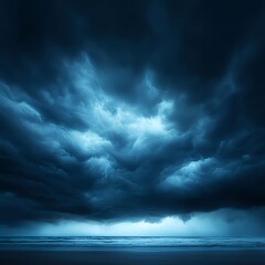 Obraz premium Dark Blue Stormy Clouds Over a Coastal