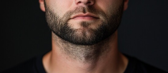 Obraz premium Man's beard, neck, and chest close-up against dark background
