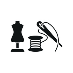 Mannequin and needle and thread set tailor and fashion icon with a sleek and minimalistic design, perfect for fashion designers, clothing brands, and sewing projects.