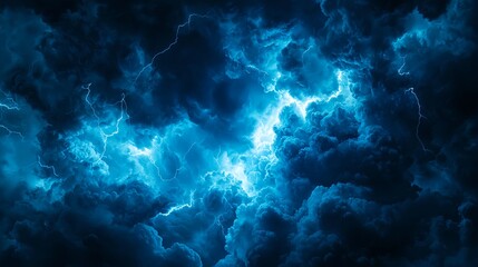 Fototapeta premium Dark Blue Stormy Night Sky with Lightning