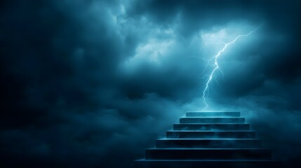 Dark Blue Stormy Night Sky with Stone Steps