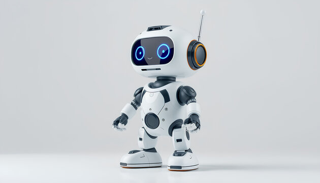 cute mini ai robot isolated on transparent background foto stock. High technology