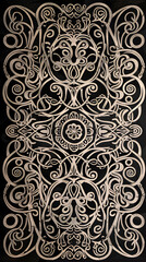 Intricate Outline Pattern Featuring Interwoven Geometric Forms and Organic Motifs Creating Harmonious Visual Composition