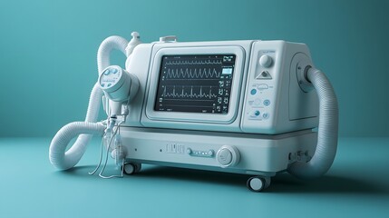 Fototapeta premium Sleek ventilator isolated on a minimalist background used to provide respiratory support to patients in critical care