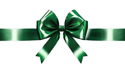 green bow with horizontal ribbon isolated on transparent. Decorative bow for your design. Christmas or St Patrick's day decoration