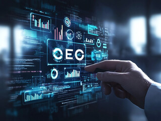 A graph explaining seo concepts and optimization analysis tools based on data. SEO positioning and digital marketing concept