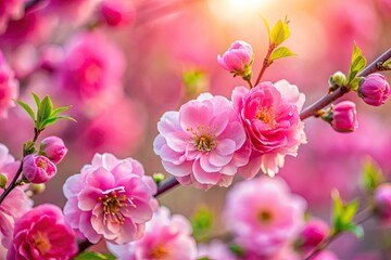 Panoramic pink blooms burst across a soft background, capturing spring's floral beauty.  A perfect nature wallpaper.