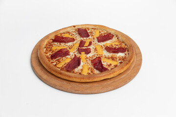 Pizza with salami  cheese and sausage on a white background