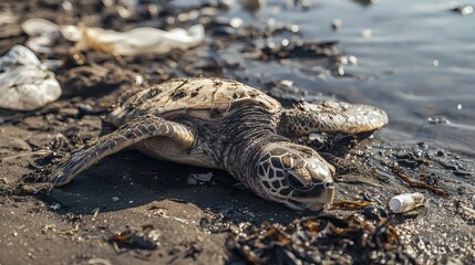 Sea Turtle Tragedy: A Somber Coastal Scene of Pollution