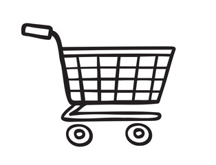 Shopping cart doodle hand drawn icon. isolated Empty sketch cart line style. Concept market shop or store, making purchases