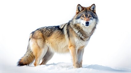 Fototapeta premium Realistic, isolated wolf, strikingly detailed fur; a generative AI tilt-shift masterpiece.
