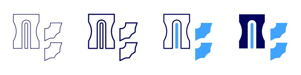 Pencil sharpener icon in 4 different styles. Thin Line, Line, Bold, and Bold Line. Duotone style. Editable stroke