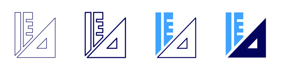 Ruler icon in 4 different styles. Thin Line, Line, Bold, and Bold Line. Duotone style. Editable stroke