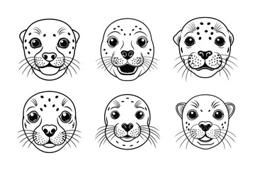 Leopard Seal (Hydrurga leptonyx) animal design, labeled line art vector art illustration.