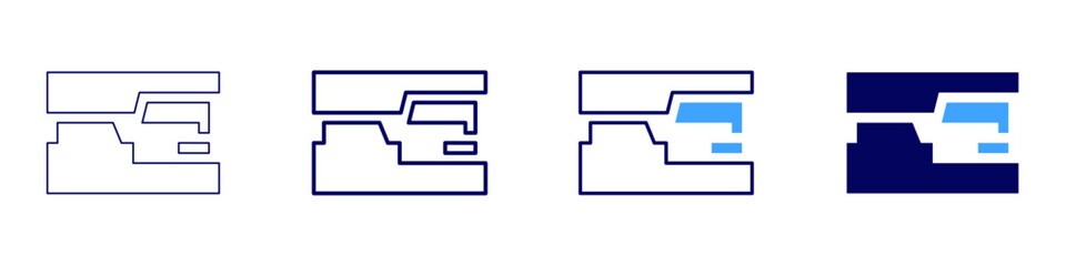 Stationery stapler icon in 4 different styles. Thin Line, Line, Bold, and Bold Line. Duotone style. Editable stroke