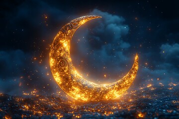 Fototapeta premium Radiant Crescent Moon Illuminated Against a Starry Night Sky